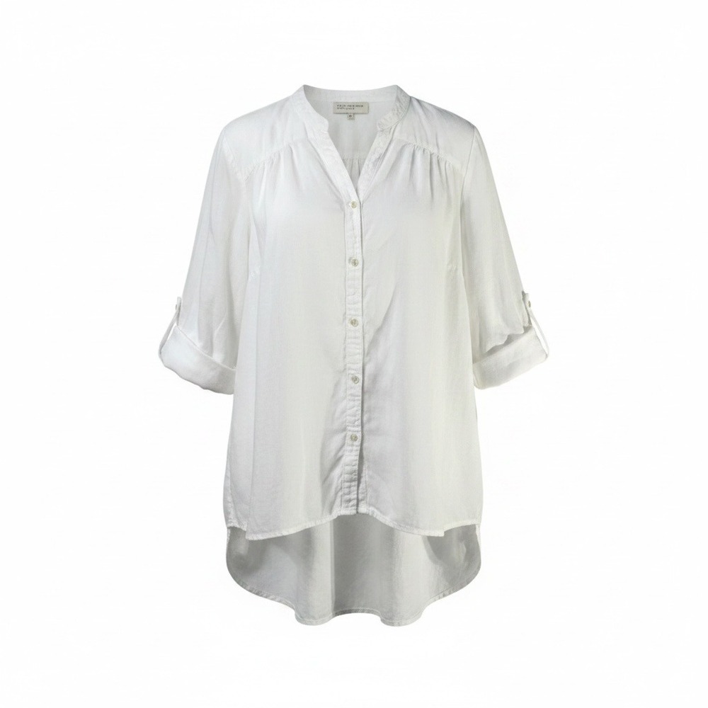 Jones New York Sport Woman Blouse Womens 1X White Linen Roll Tab Sleeve